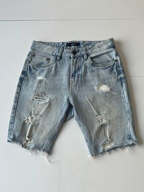 AERO Light Blue Distressed Relaxed Men's Jeans Shorts